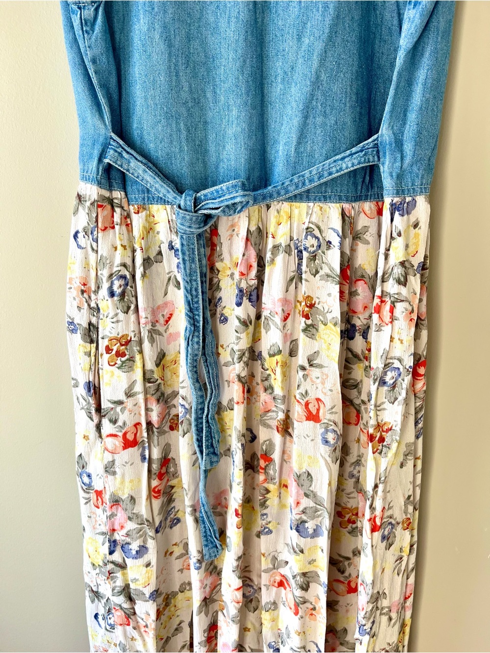 VTG Jane Ashley Blue Denim Top Floral Print Midi Dress Size Medium - 90's Boho - Picture 11 of 12